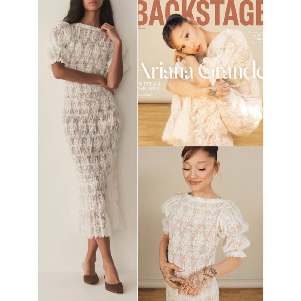 DOEN Raquella Lace Midi Dress Ivory Romantic Cottagecore Puff Sleeve - NWT NEW